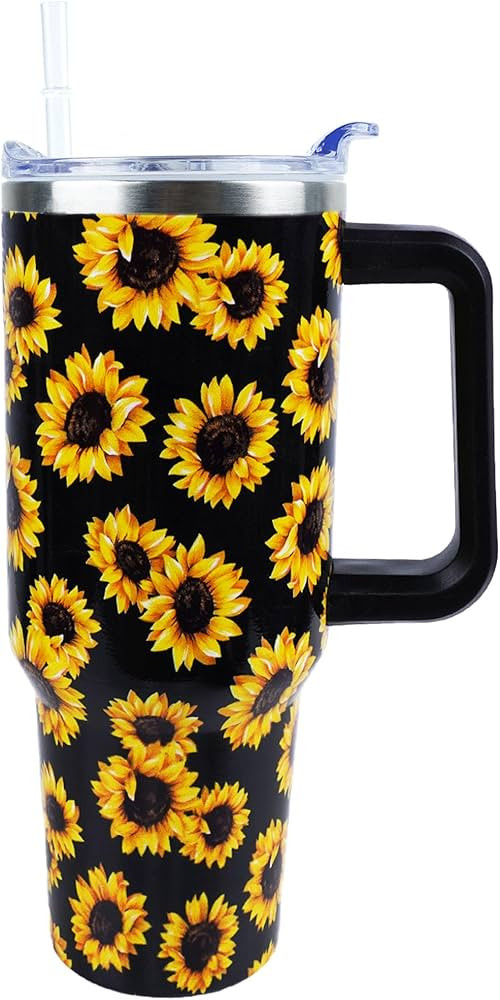 Sunflower Tumbler 40 oz Tumbler with Handle and Straw Lid Leak Proof - Sunflower Coffee Mug Trave... | Amazon (US)