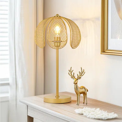 Euzelia 20'' Gold, Metal Mesh Shade, Floral Table Lamp with Glass LED Bulb | Wayfair North America