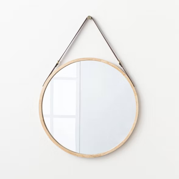 26" Wood Mirror with Pleather Strap Hanger - Threshold™ designed with Studio McGee | Target