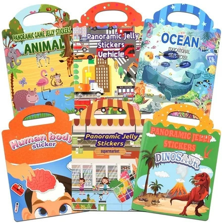 6 Sets Reusable Sticker Books, Toys for Toddlers 1-3, Jelly Sticker Books, Kids Toys for Toddlers 2-4 Years, Toddler Travel Toys for Kids 2 3 4 Year Old Girls Boys | Walmart (US)