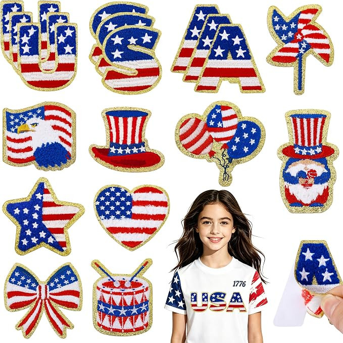 18 Pcs USA Patches 4th of July Patches Self Adhesive Independence Day Patch Patriotic American Fl... | Amazon (US)