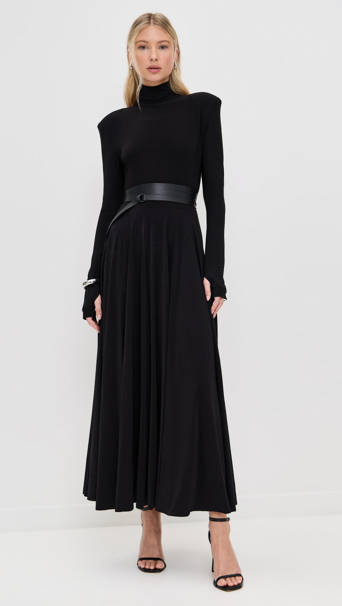 Norma Kamali Shoulder Pad Turtle Flared Dress Black XL | Shopbop