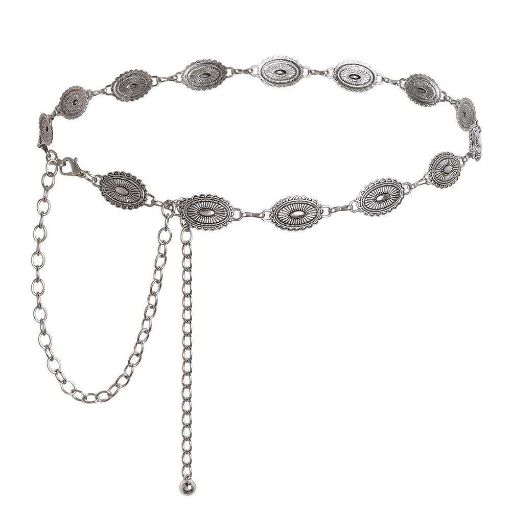 Western Oval Concho Chain Belt for Women Metal Waist Chain Belt for Dresses Jeans Western Cowgirl | Amazon (US)