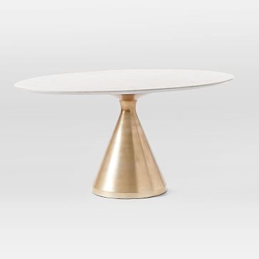 Silhouette Pedestal Oval Dining Table - White Marble/Antique Brass | West Elm (US)