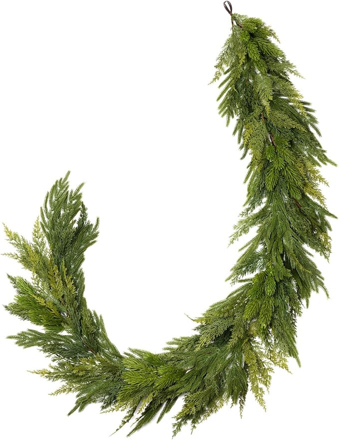 Somikis 6FT Christmas Garland Real Touch Norfolk Pine & Cedar Garland, Artificial Realistic Green... | Amazon (US)