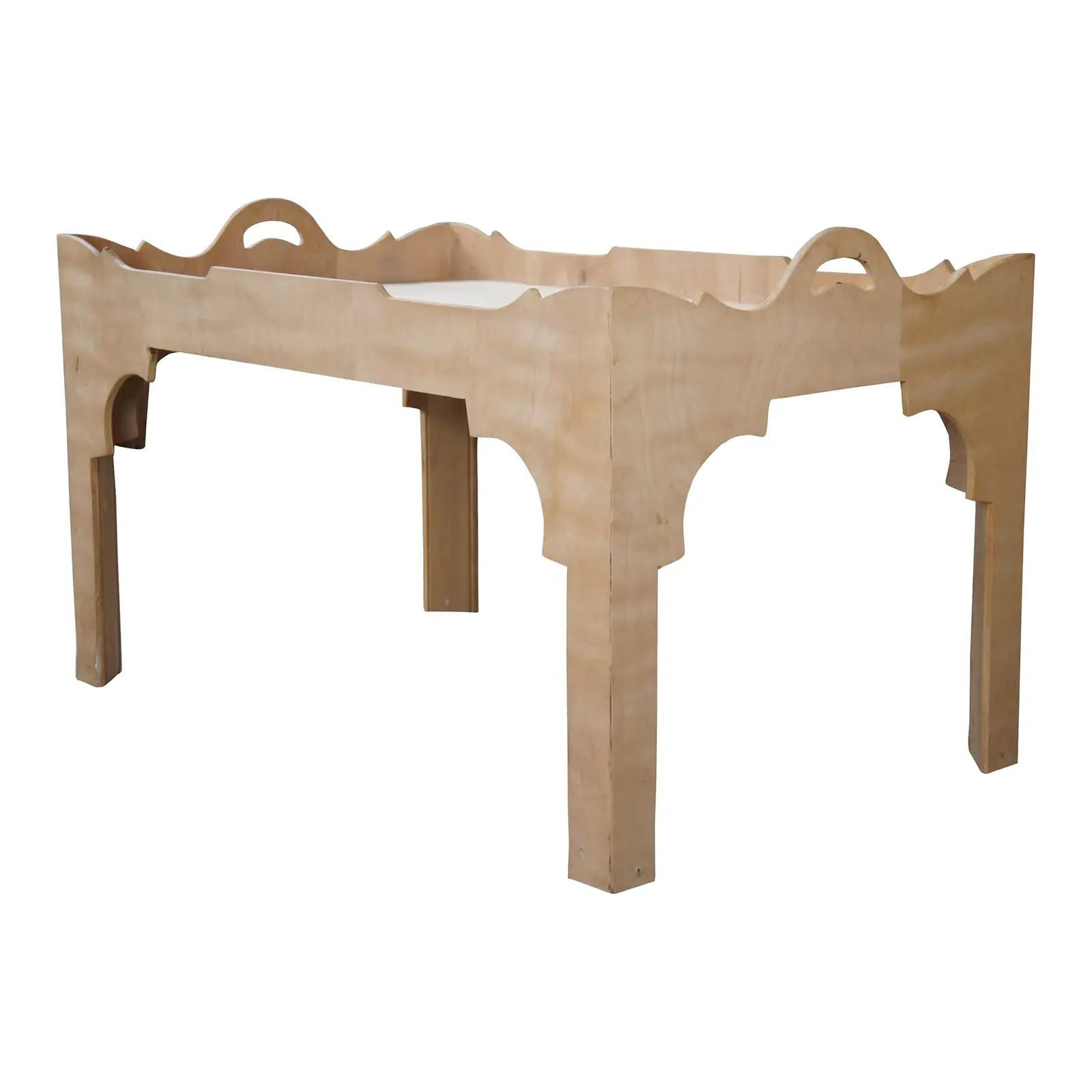 Late 20th Century Vintage Wood Scalloped Gallery Tray Top Table | Chairish