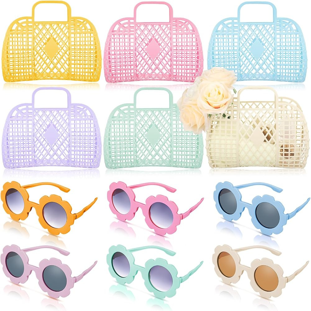 Sweetude 12 Pcs Jelly Bags with Sunglasses Jelly Purse Basket Reusable Tote Beach Handbags for Wo... | Amazon (US)