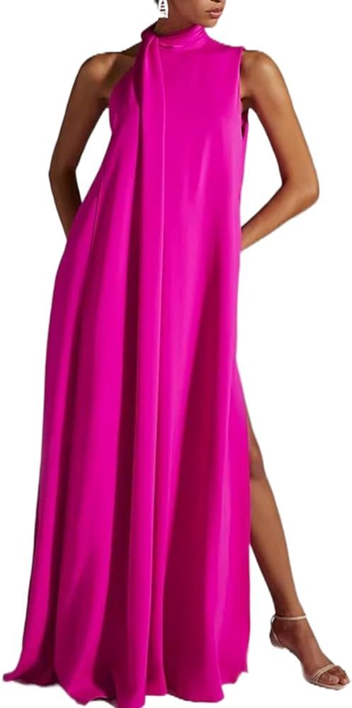 UOOZEE Women's Formal Dress 2023 Summer Sleeveless Mock Neck Cocktail Party Dresses Split Slit Ma... | Amazon (US)