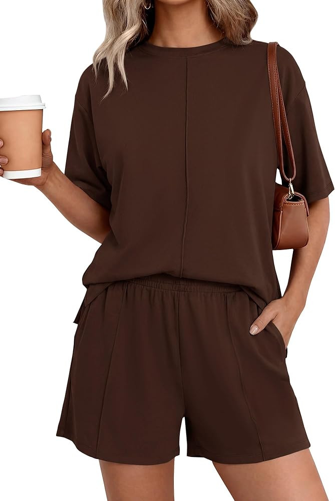 BTFBM Casual 2 Piece Sets For Women Summer 2026 Short Sleeve Tops Shorts Spring Lounge Matching W... | Amazon (US)