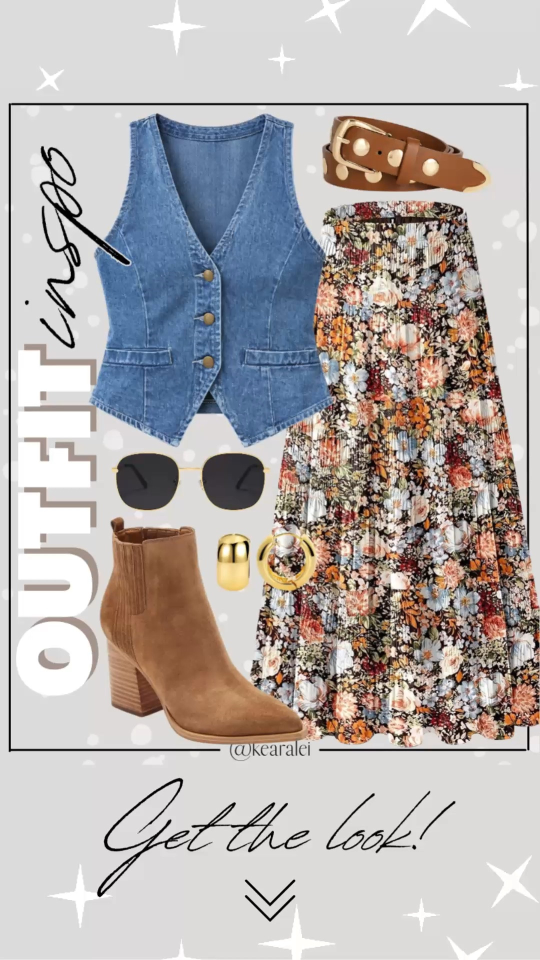 Spring outfits 2026 western outfit country concert outfit summer outfit Amazon fashion denim button up vest sleeveless Jean vest with floral midi skirt maxi skirt long chiffon skirt with pockets cancel tan brown suede pointed toe booties stacked heel brown tan leather gold studded belt and gold jewelry || teacher outfit teaching back to school looks  business casual outfits #country #concert #spring #summer #nashville #boho #target #casual #teaching #outfit #outfits
.
.
.
Amazon fashion, teacher outfits, business casual, casual outfits, neutrals, street style, Midi skirt, Maxi Dress, Swimsuit, Bikini, Travel, skinny Jeans, Puffer Jackets, Concert Outfits, Cocktail Dresses, Sweater dress, Sweaters, cardigans Fleece Pullovers, hoodies, button-downs, Oversized Sweatshirts, Jeans, High Waisted Leggings, dresses, joggers, fall Fashion, winter fashion, leather jacket, Sherpa jackets, Deals, shacket, Plaid Shirt Jackets, lounge set, Date Night Outfits, Vacation outfits, Mom jeans, shorts, sunglasses,  Romper, jumpsuit, Airport outfits, biker shorts, Weekender bag, plus size fashion, Stanley cup tumbler, Work blazers, Work Wear, workwear

boots booties tall over the knee, ankle boots, Chelsea boots, combat boots, pointed toe, chunky sole, heel, high heels, sneakers, slip on shoes, Nike, adidas, vans, dr. marten’s, ugg slippers, golden goose, sandals, high heels, loafers, Birkenstock Birkenstocks, Steve Madden, Target, Abercrombie and fitch, Amazon, Shein, Nordstrom, H&M, forever 21, forever21, Walmart, asos, Nordstrom rack, Nike, adidas, Vans, Quay, Tarte, Sephora, lululemon, free people, j crew jcrew factory, old navy


#LTKSaleAlert #LTKSeasonal #LTKootd