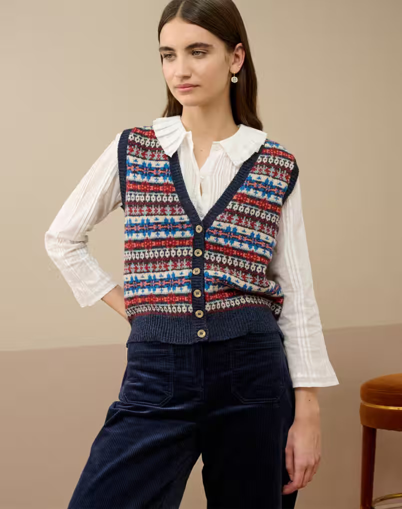 Wool Fair Isle Sleeveless Cardigan | Brora
