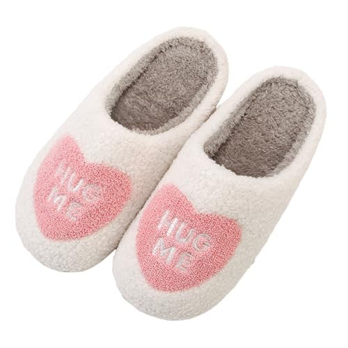 KWEVTSL Pink Heart Slippers for Women, Fluffy Fleece Plush Warm Slip-On Indoor HUG ME Heart House Shoes, Cozy Bedroom Slippers, Love Valentine’s Day Gift for Her 4142 | Amazon (US)