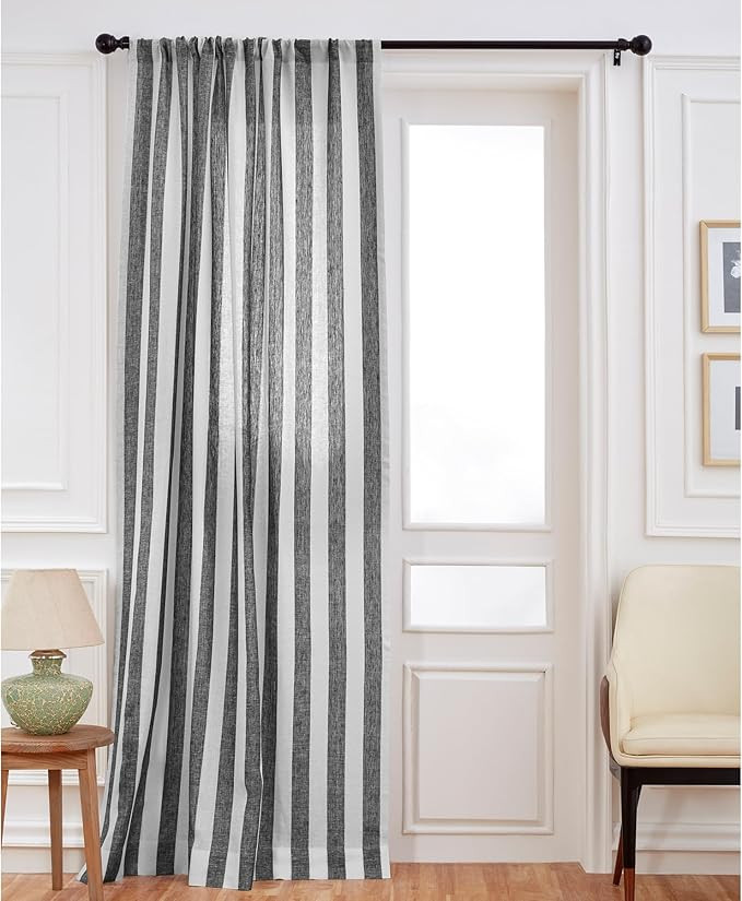 Solino Home Linen Curtain 52 x 96 Inch – Cabana Stripe Lightweight Rod Pocket Curtain – 100% ... | Amazon (US)