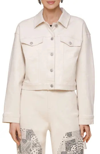 Avec Les Filles Heart Inset Trucker Jacket in Ecru Bandana at Nordstrom Rack, Size X-Small | Nordstrom Rack