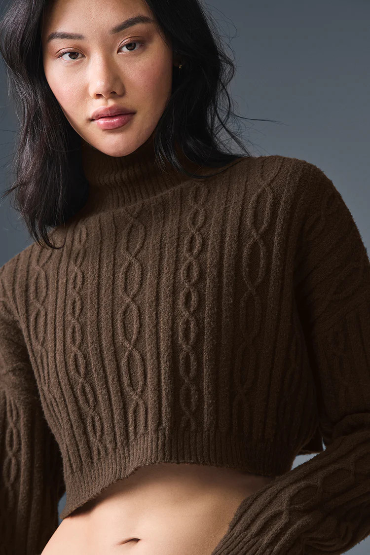 Cable Knit Cropped Winter Bliss Turtleneck Long Sleeve | Alo Yoga (US)