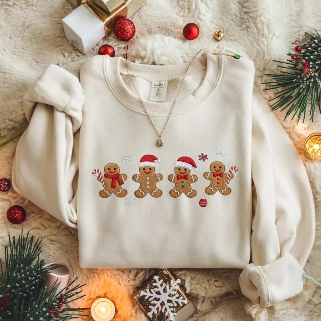 Embroidered Gingerbread Family Christmas Sweatshirt, Festive Holiday Crewneck, Cute Xmas Cookie S... | Etsy (US)