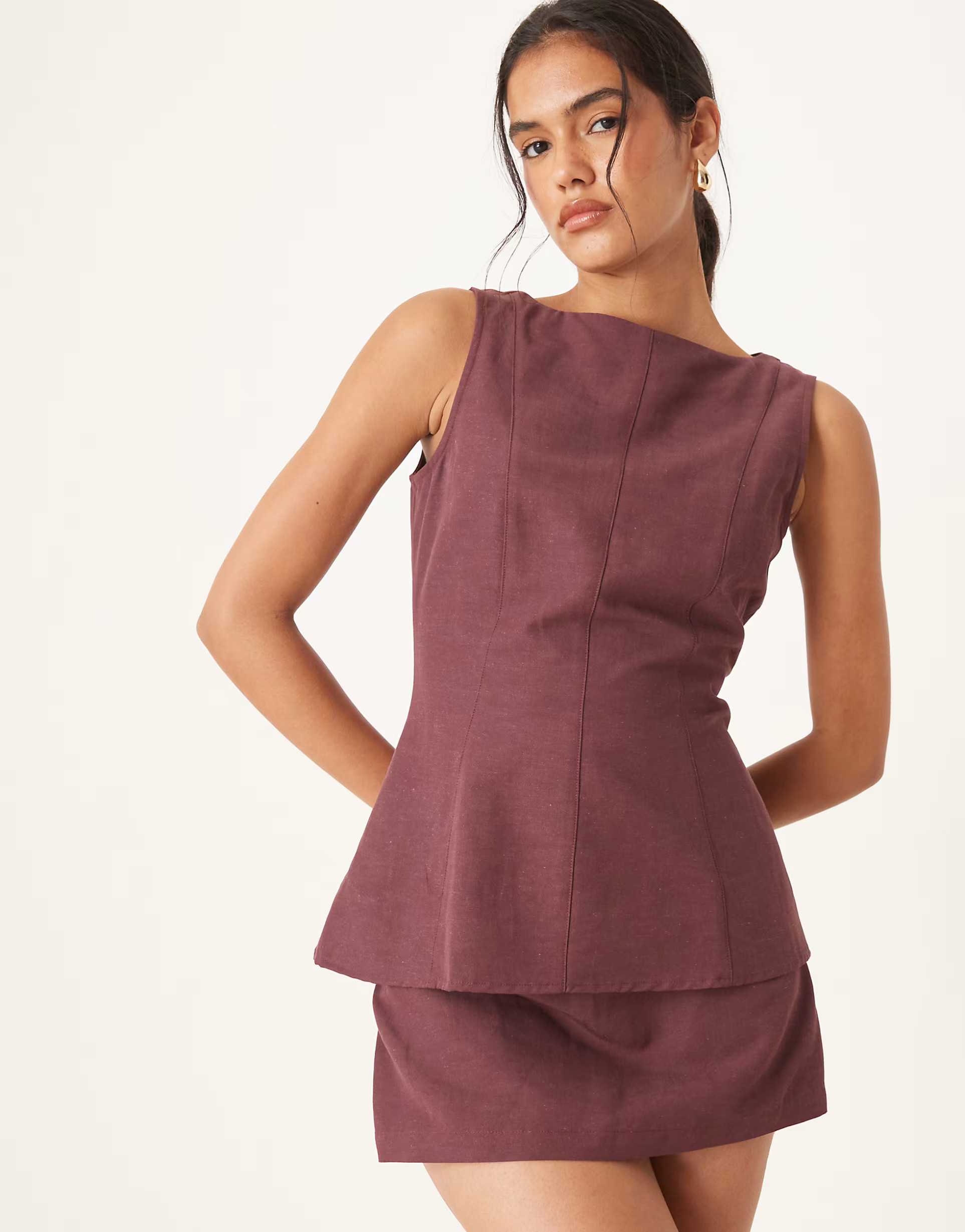 ASOS DESIGN linen blend longline top in plum - part of a set | ASOS (Global)