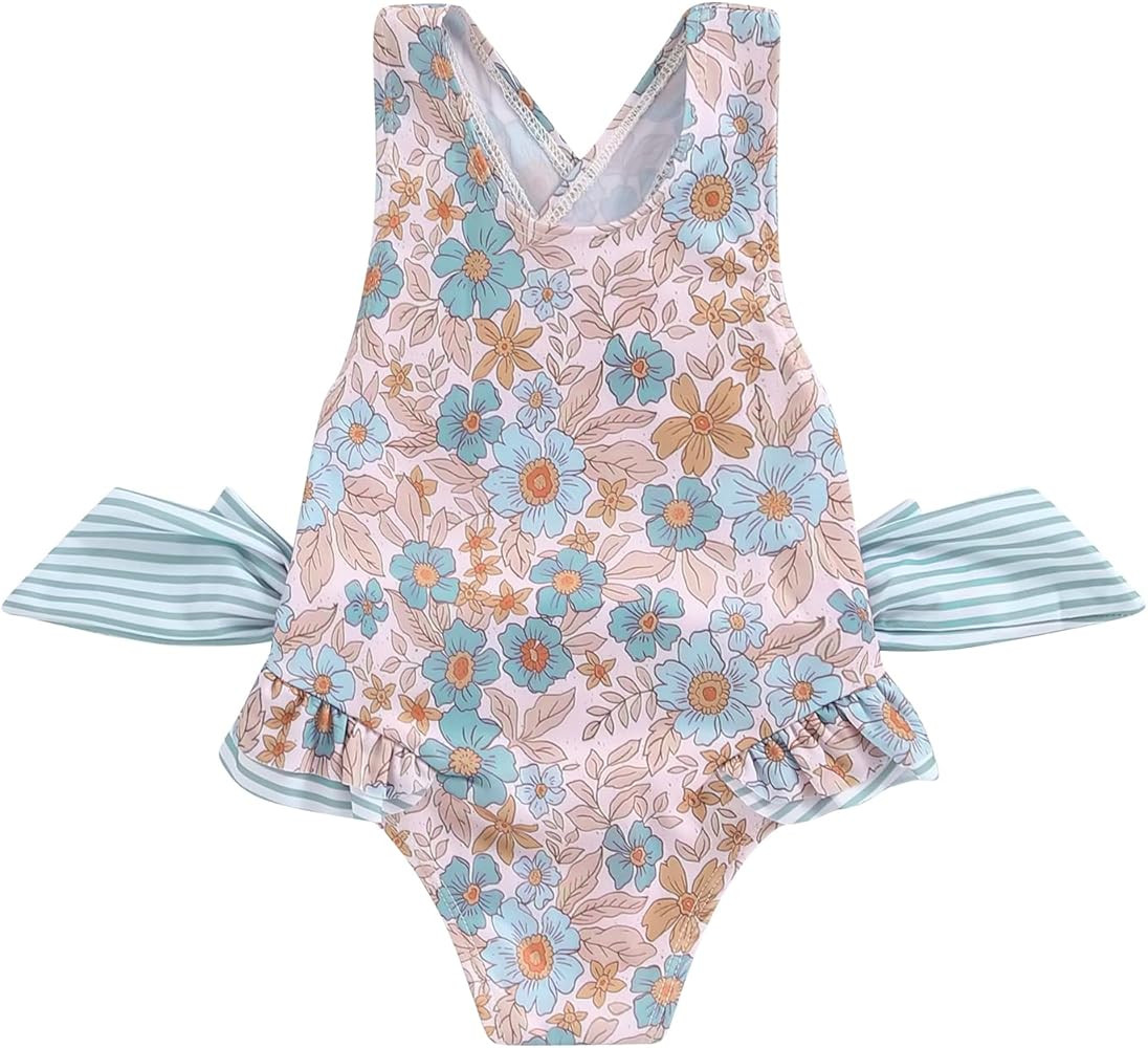 Toddler Girls Strap One Piece Swimsuit Floral Sleeveless Backless Bathing Suit Ruffles Bowknot Sw... | Amazon (US)