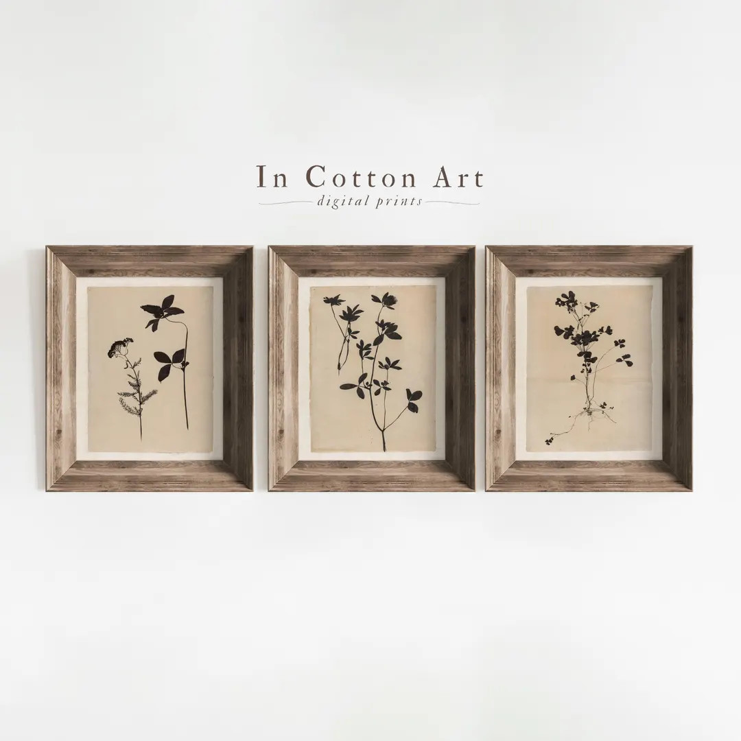 Neutral Botanical Prints SET of 3, Minimalist Eclectic Floral Wall Art, Country Art Prints for Be... | Etsy (US)
