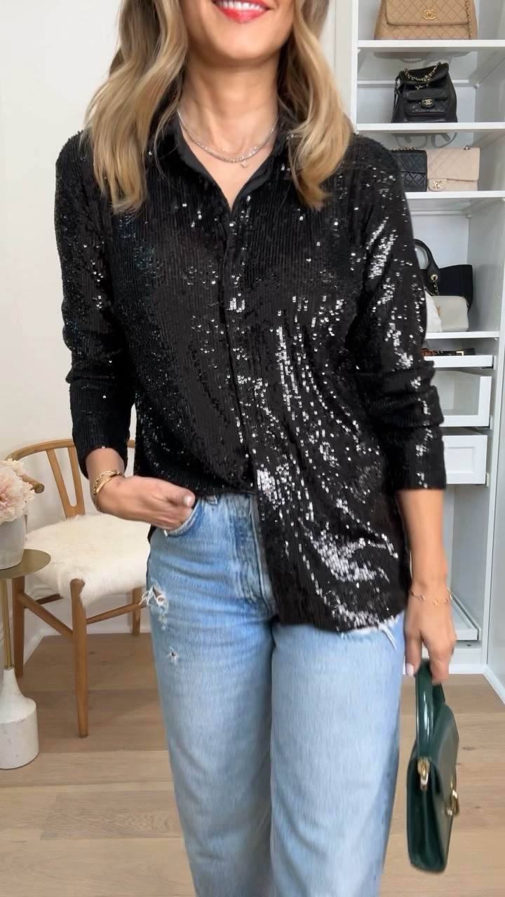 Silk-blend sequined top curated on LTK