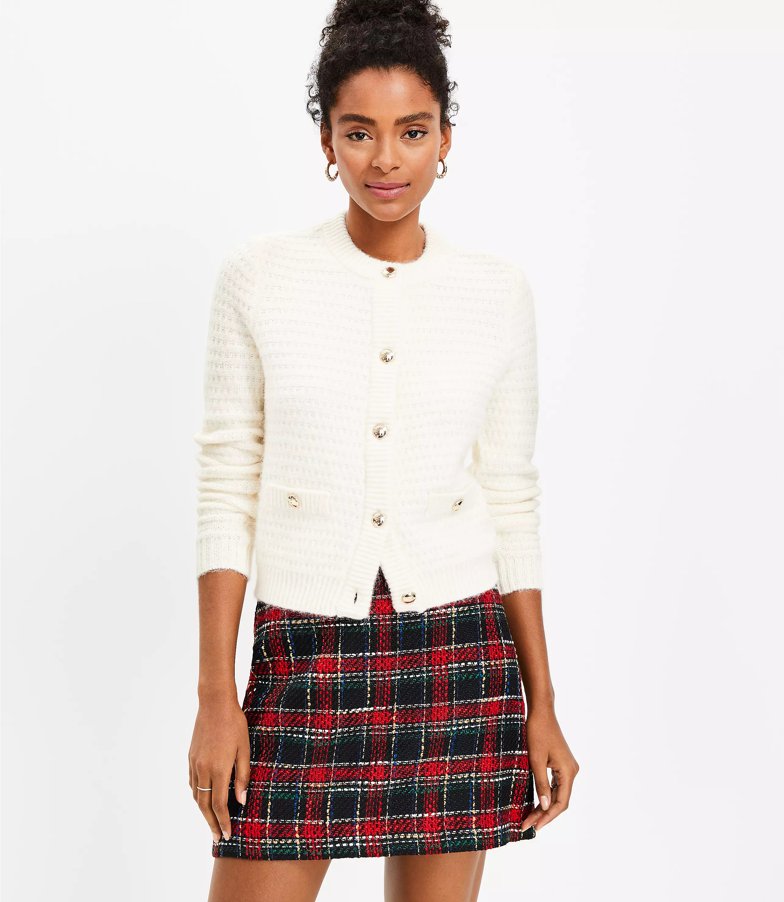 Pleated Puff Sleeve Sweater Jacket | LOFT