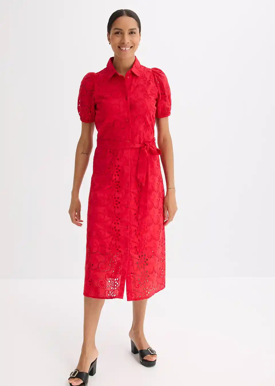 Lochstickerei-Blusenkleid aus reiner Baumwolle | Bonprix DE
