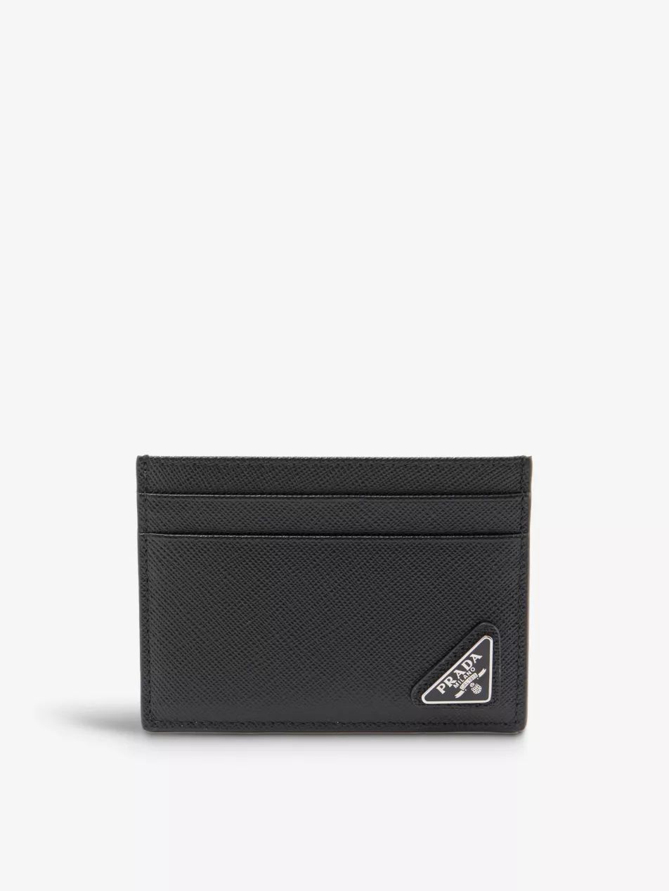 PRADA Triangle logo-plaque leather card holder | Selfridges