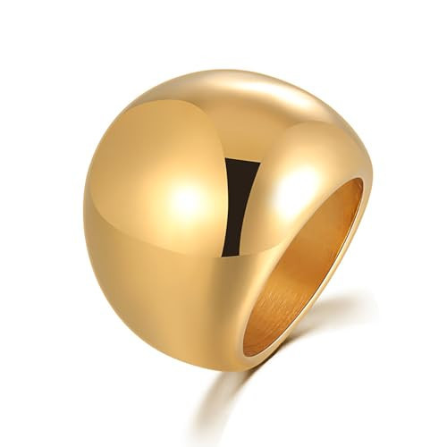 Thick Dome Chunky Rings for Women Girls 18K Gold Plated Minimalist Stainless Steel Bold Chunky Dome Ring Personalized Statement Ring 23mm Thumb Ring Finger Band Rings for Men (8) | Amazon (UK)