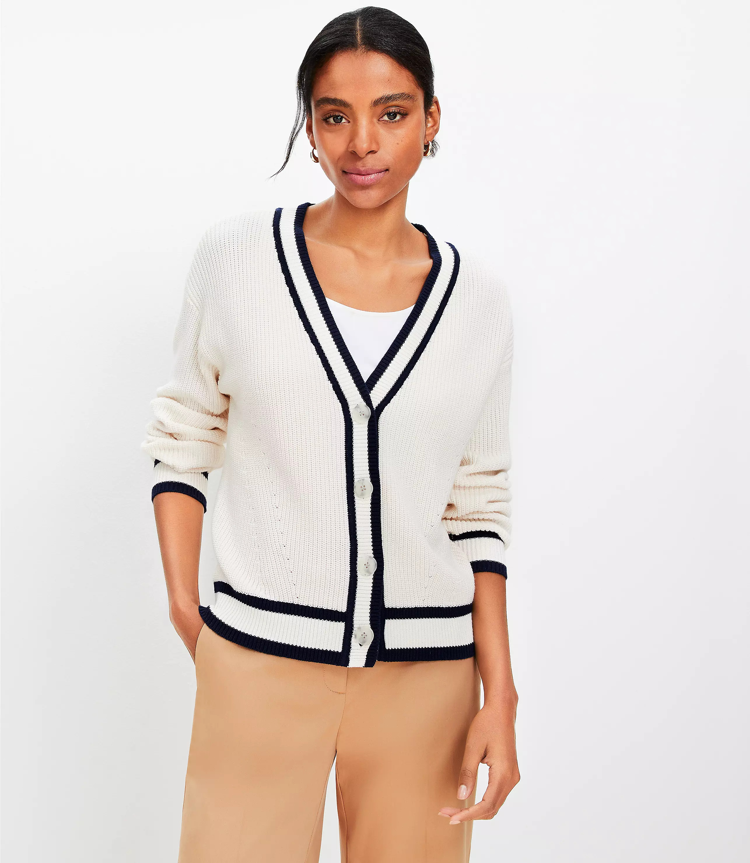 Petite Tipped V-Neck Cardigan | LOFT