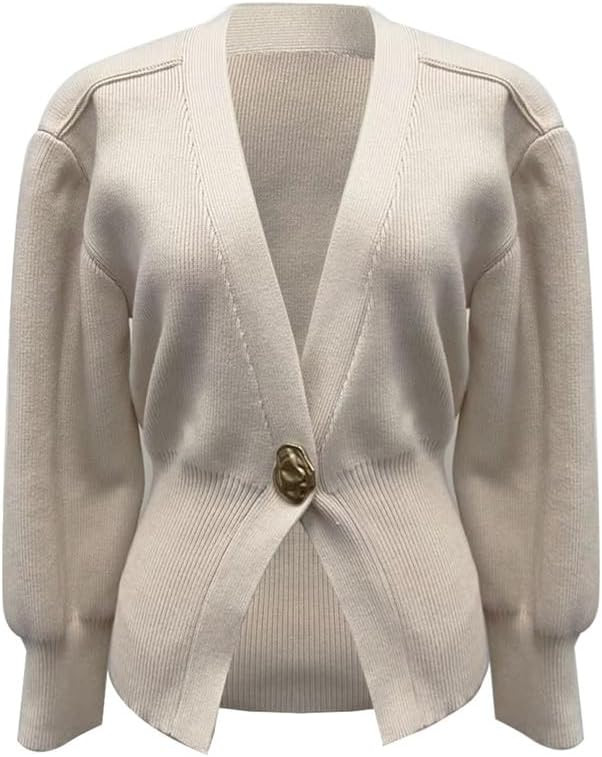 Women Knitted Cardigans Long Sleeve V-Neck Lightweight Sweater One Leaf Button Down Outwear | Amazon (US)
