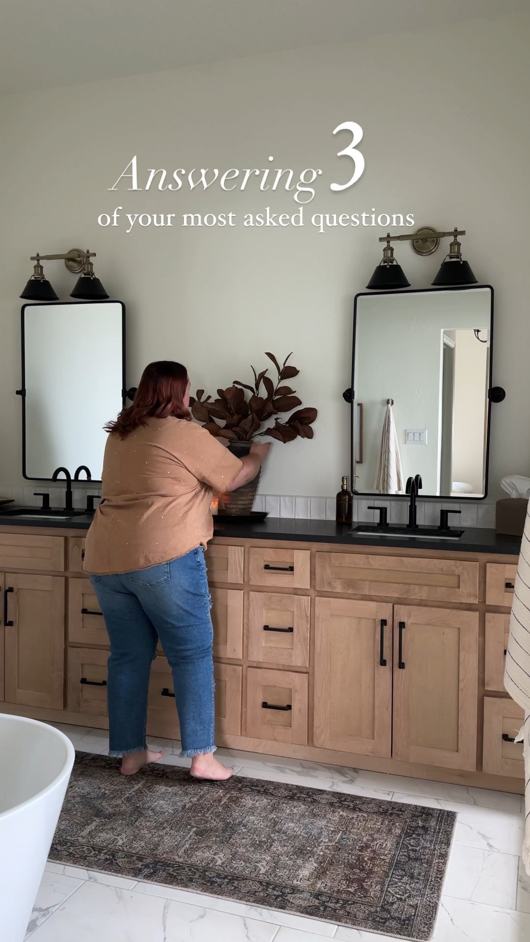 Primary Bathroom Sources & Answers!

Our bathroom sizes breakdown:
Vanity & Bathtub Area Space 13 x 10 
Shower 5’0” x 4’2”

Tile is from @loweshomeimprovement in a white color that looks hand formed with the wavy type texture each tile has! 

Vanity is custom made by our cabinet maker but I’m going to be sharing our design draw up with you in stories that can provide some insight on sizing etc. 

Wood Species: Maple
Wood Stain: 50/50 mixture of Minwax Weathered Oak and Special Walnut 
Highly recommend using pre-stain conditioner on this wood type before going in with stain to avoid that grainy look! 

#LTKhome