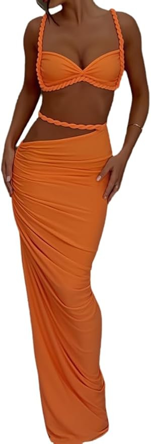 Wuitrie Sexy Two Piece Skirt Set for Women Summer Sexy Camisole and Slim Hip Long Skirt Solid Col... | Amazon (US)