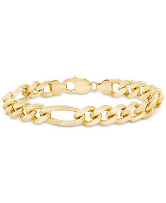 Macy's Men's Figaro Link Chain Bracelet in 14k Gold-Plated Sterling Silver & Reviews - Necklaces ... | Macys (US)
