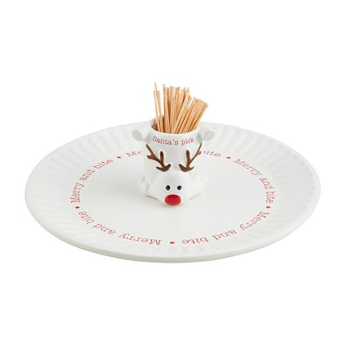 Mud Pie Reindeer Toothpick W PLATTERS & Trays, plate 10" dia | caddy 2 3/4" x 3", WHITE | Amazon (US)
