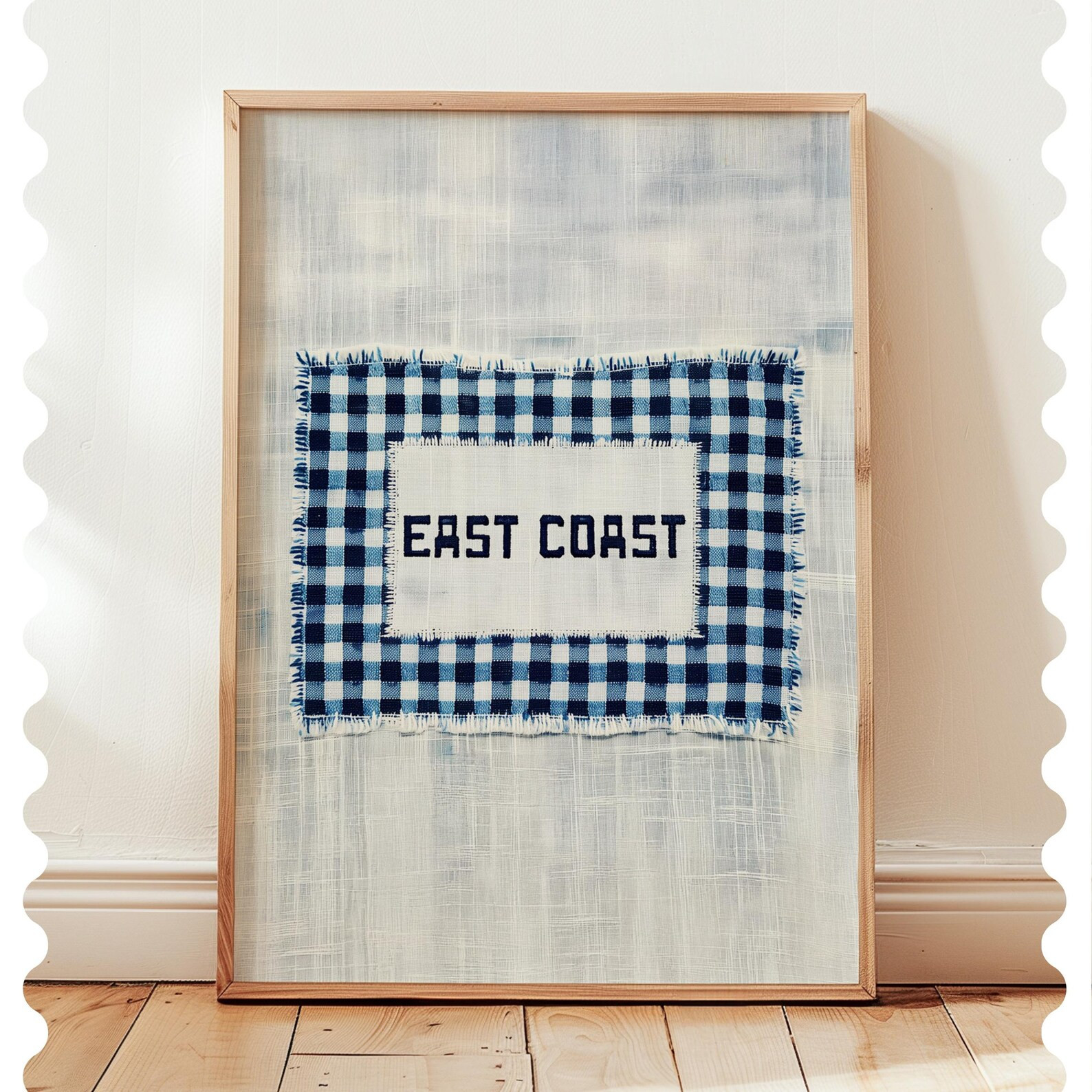 East Coast Stitch Vertical Print – Coastal Granddaughter Wall Art, Blue Gingham Embroidery Look... | Etsy (US)