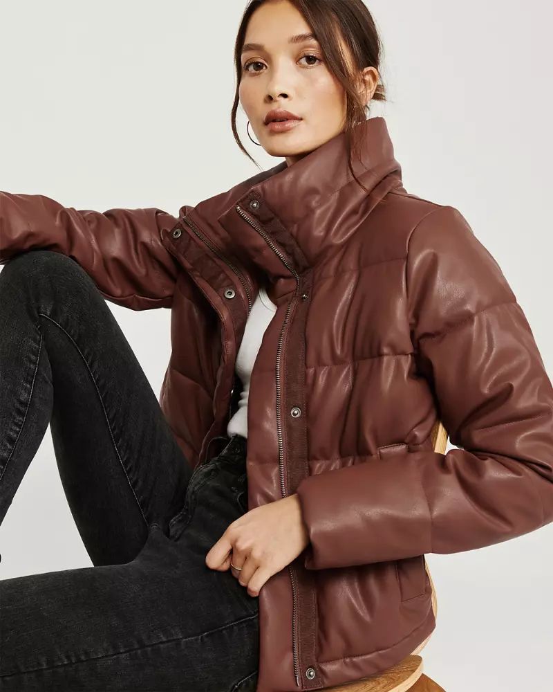 Mini Faux-Leather Puffer Jacket | Abercrombie & Fitch US & UK