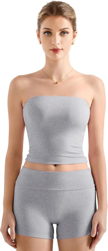 SUUKSESS Women 2 Piece Modal Workout Sets Double Lined Tube Top Lounge Sets Foldover Going Out St... | Amazon (US)