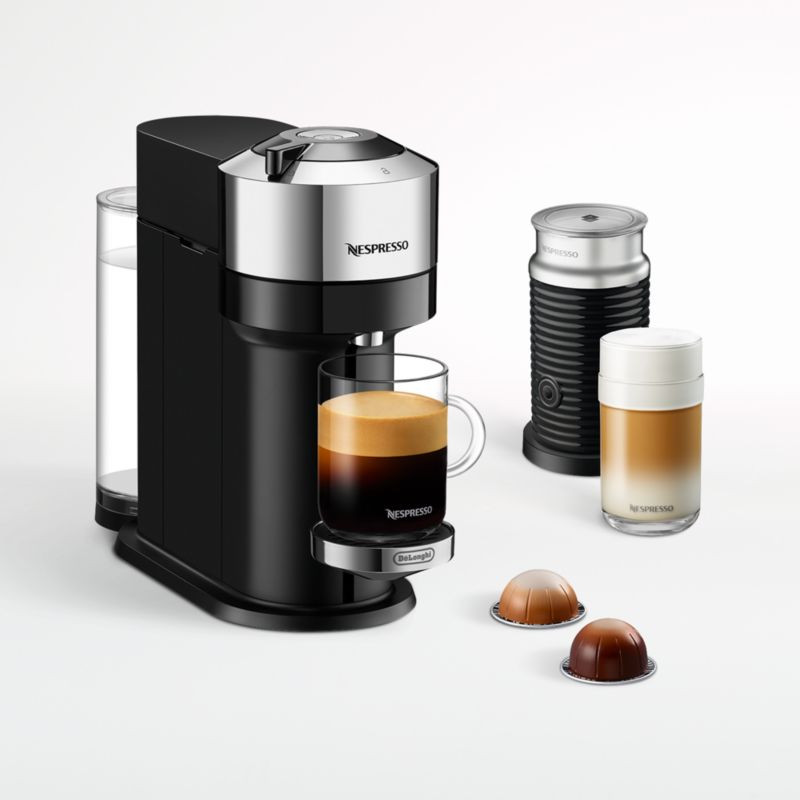 Nespresso by De'Longhi Vertuo Next Chrome Espresso Machine with Aeroccino Frother + Reviews | Cra... | Crate & Barrel