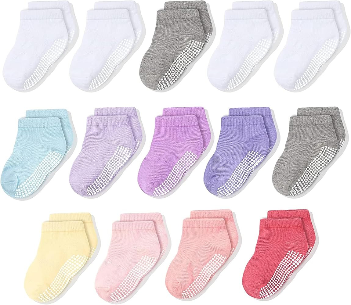 CozyWay Non-Slip Baby and Toddler Ankle Socks with Grips - Low Cut Socks for Girls and Boys with ... | Amazon (US)