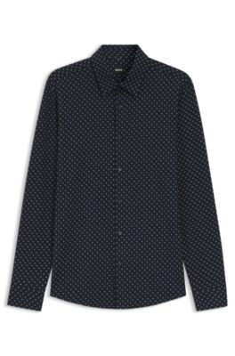 BOSS Printed slim-fit shirt in a cotton blend - Dark Blue Men's Business Shirts size S | Hugo Boss (US)