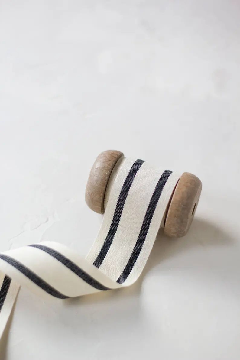 Black + Natural French Stripe Cotton Ribbon • 5/8” • 1-1/2" | Etsy (US)