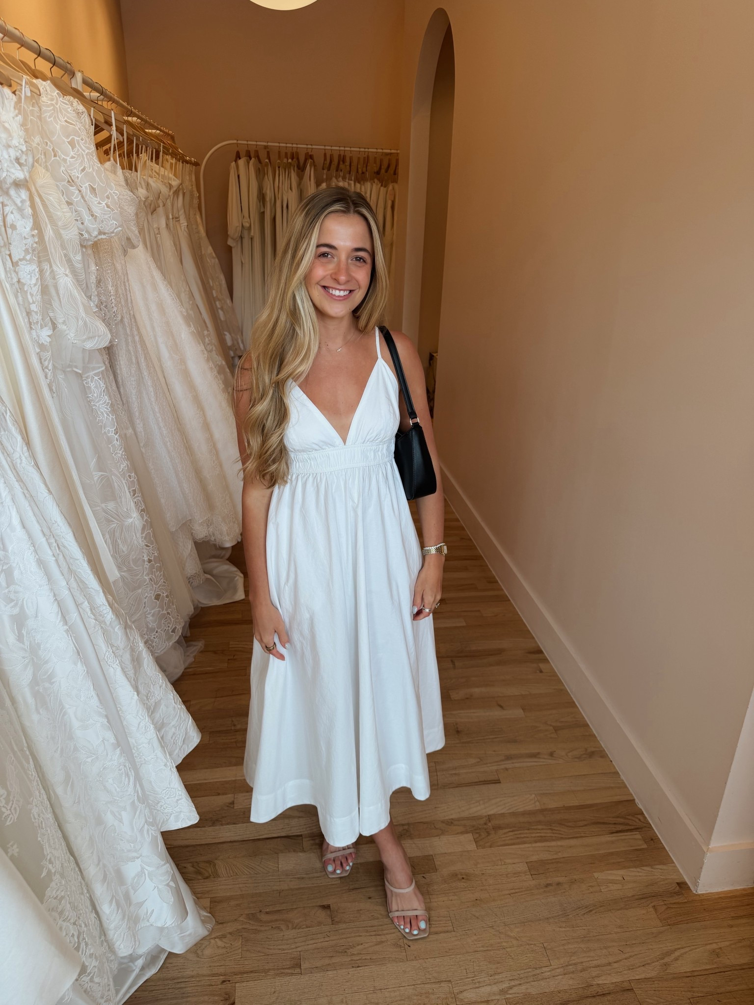 engagement, white dress, spring dress, maxi dress, wedding, bride 