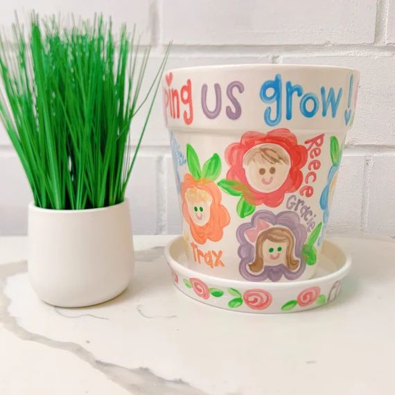 teacher gift // Mother’s Day // MEDIUM  flower pot and saucer personalized with children's face... | Etsy (US)