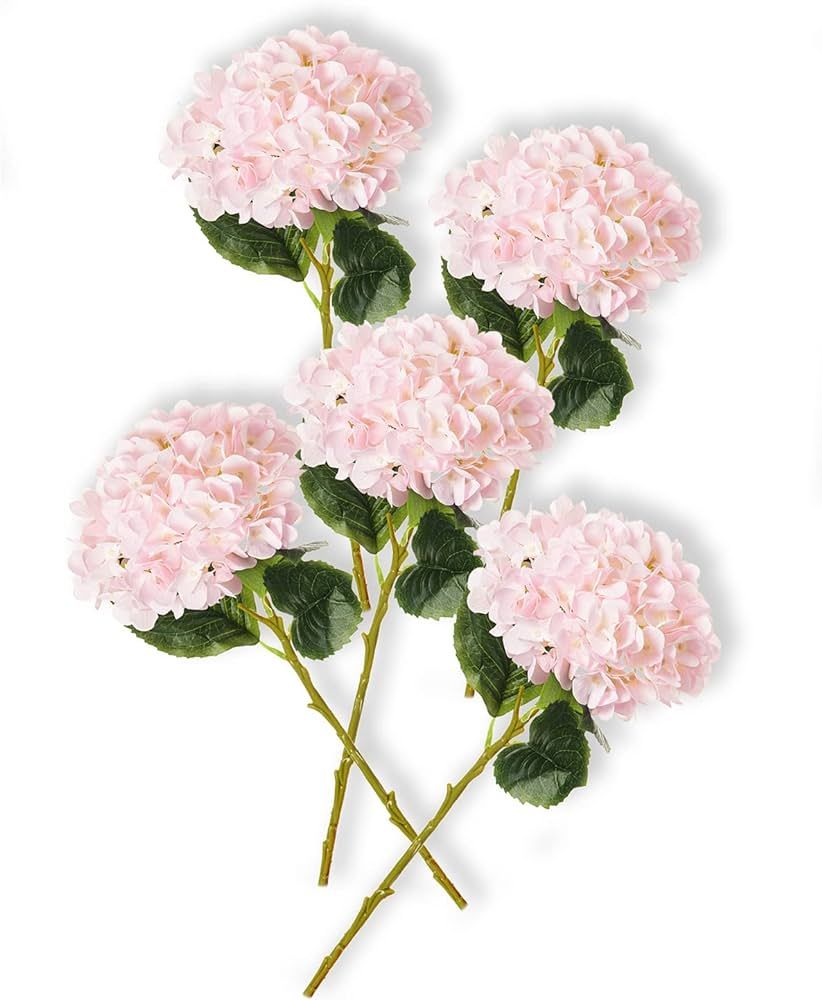 PARTY JOY 5PCS 15.4In Artificial Hydrangea Silk Flowers Bouquet Faux Hydrangea Stems for Wedding ... | Amazon (US)
