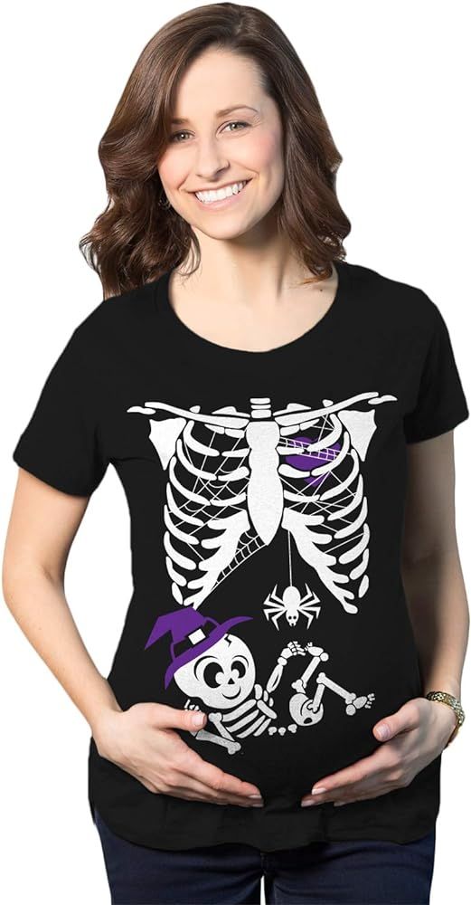 Crazy Dog T-Shirts Maternity Witch Baby Bump Skeleton Cute Pregnancy Tshirt Halloween Night (Blac... | Amazon (US)