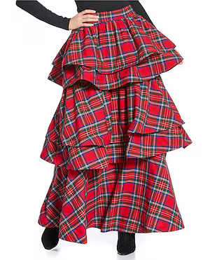 Buru Teagan Shimmer Tiered Ruffle Full Length Side Seam Pocket A-Line Skirt | Dillard's | Dillard's