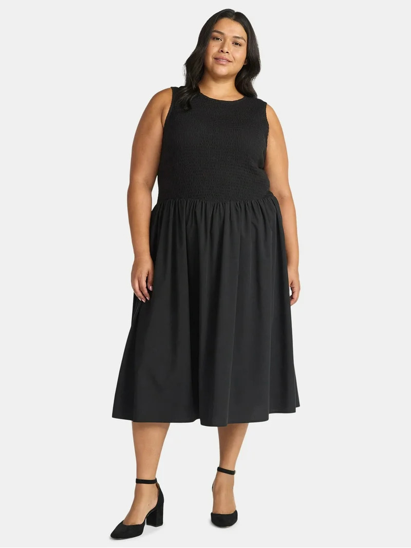 Time and Tru Women's Plus Sleeveless Smocked Midi Dress, Size XS-4X | Walmart (US)