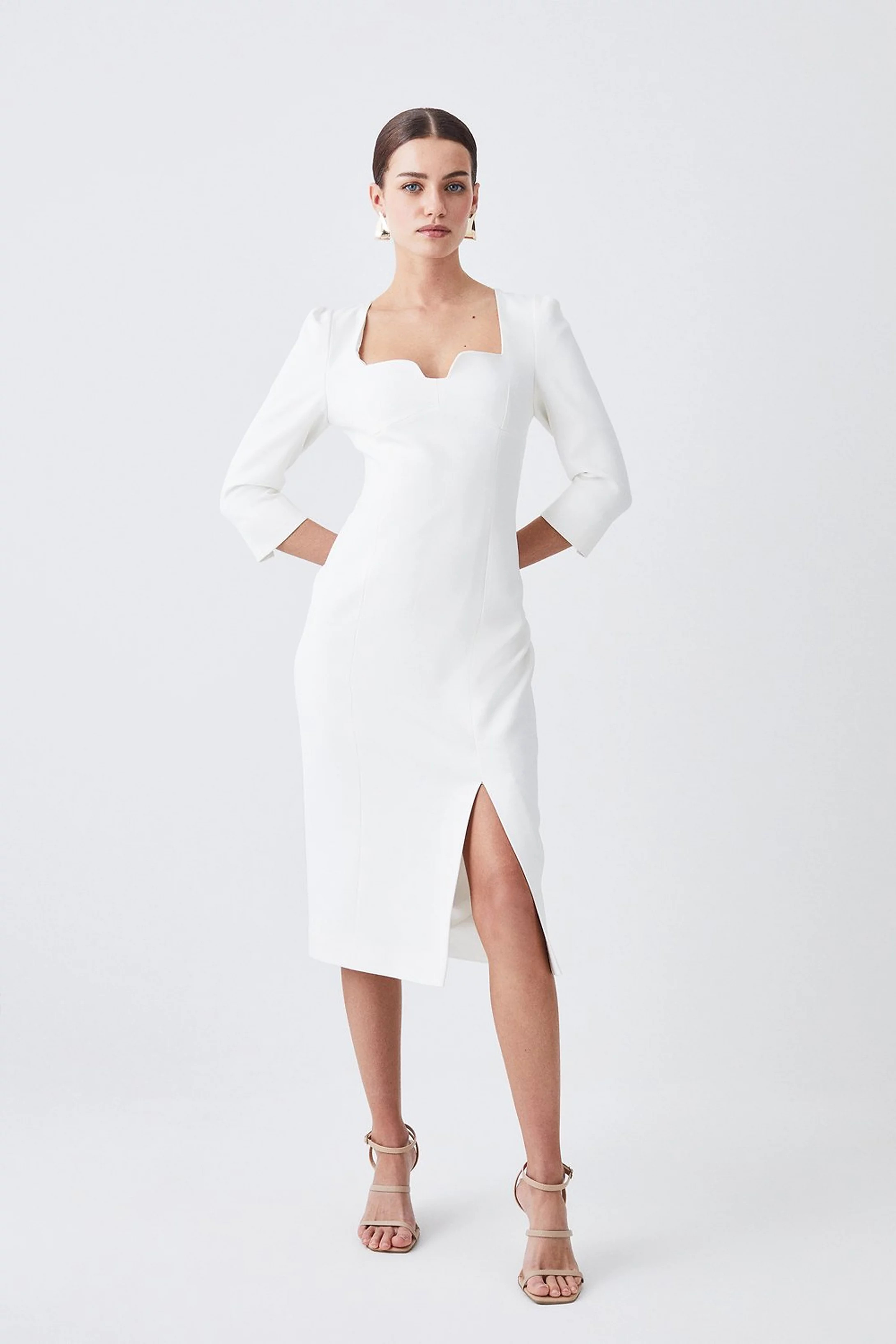 Petite Structured Crepe Sweetheart Neck Midaxi Dress | Karen Millen US