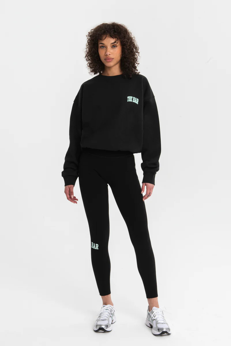 VARSITY TUCKED SWEATSHIRT (MINI LOGO) BLACK/MINT | The Bar