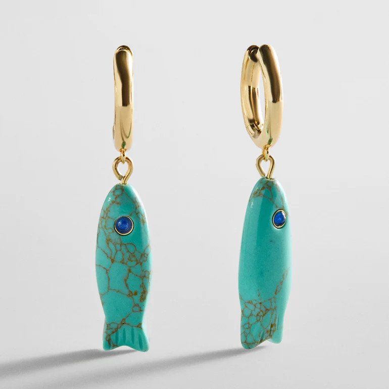 Reel Good Semi-Precious Fish Earrings - Turquoise | BaubleBar
